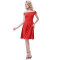 Belle Poque Sexy Womens Romantic Cor sólida Off Shoulder Straight Neckline A-Line Red Dress BP000294-1